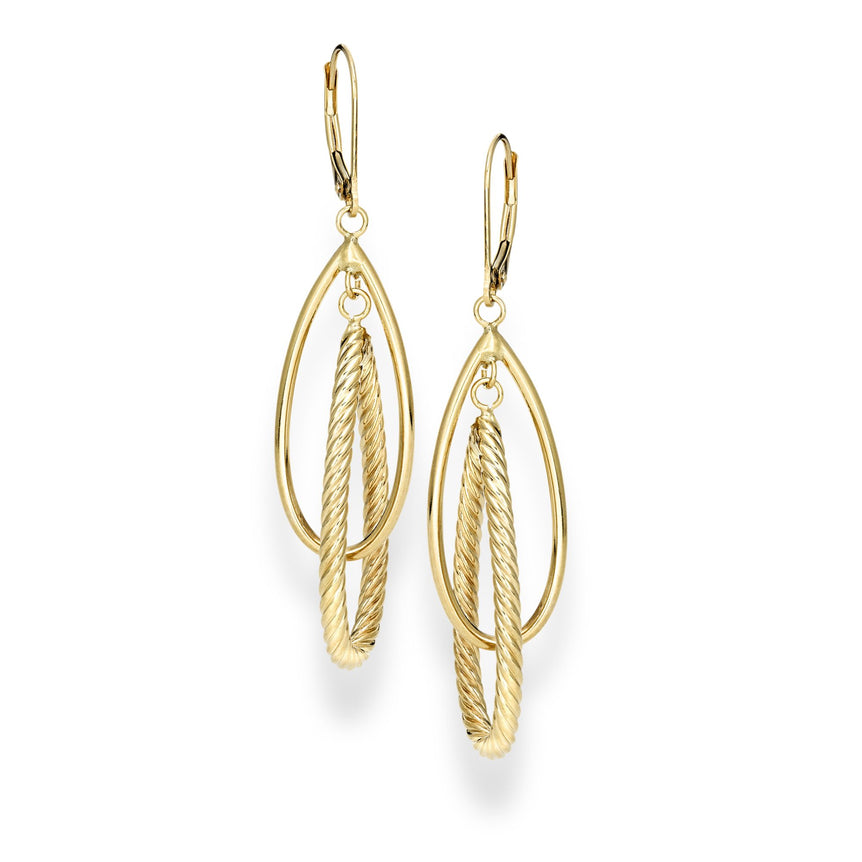 14K Gold Polished & Twist Dangle Earring-Yellow | Lever Back