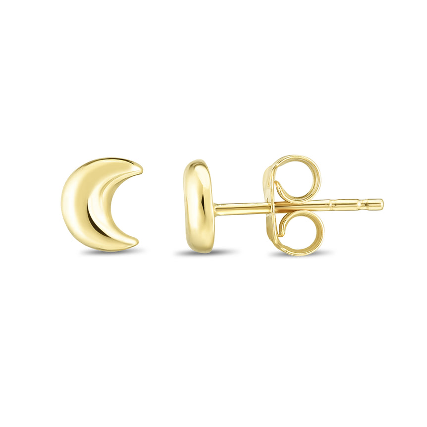 14K Gold Moon Stud Earring-Yellow | Euro Wire