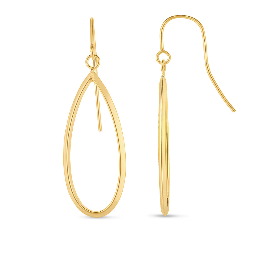 14K Gold Graduated Open Oval Dangle Earring-Yellow | Euro Wire