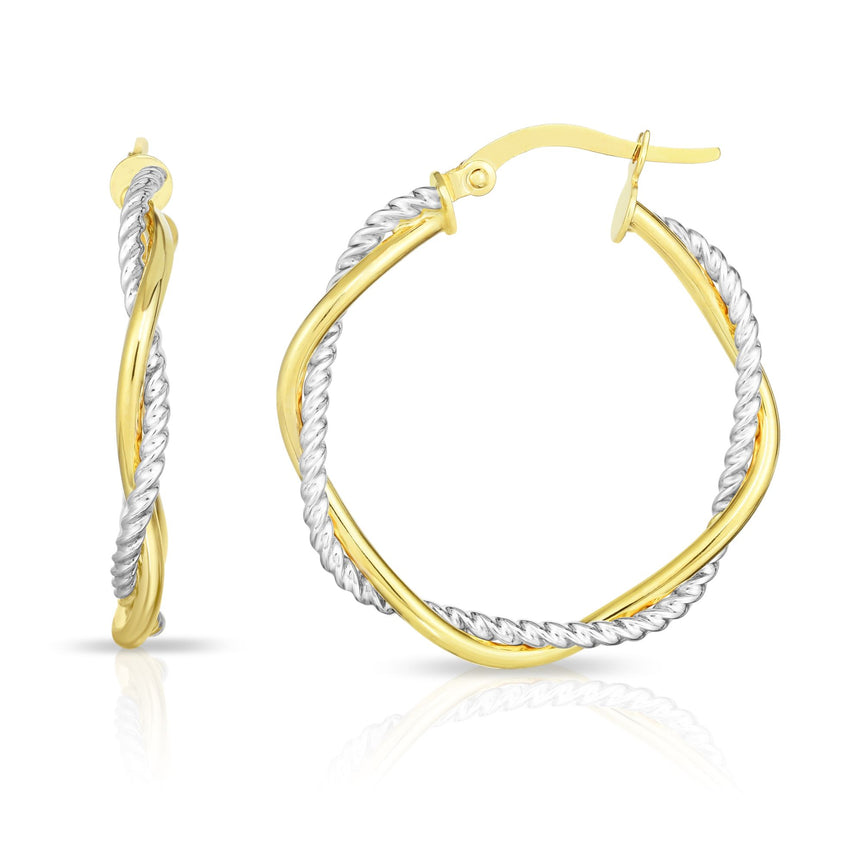 14K Gold Round Twist & Polished Hoop Earring-Two-tone | Hinged