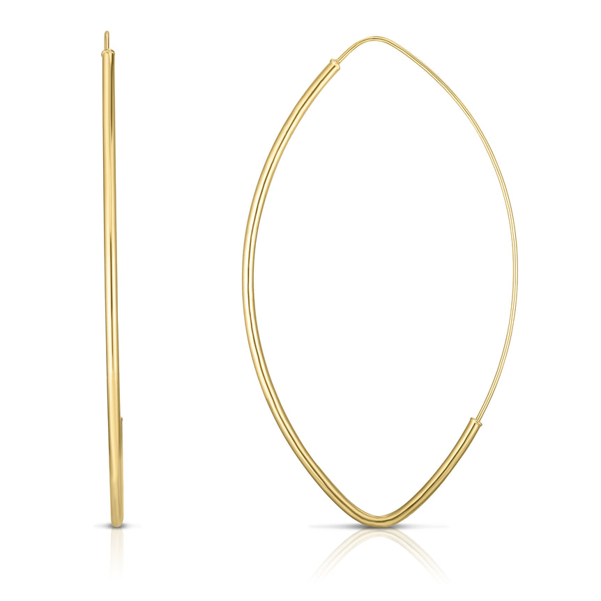 14K Gold Large Polished Marquise Fashion Hoop Earring-Yellow | Slide