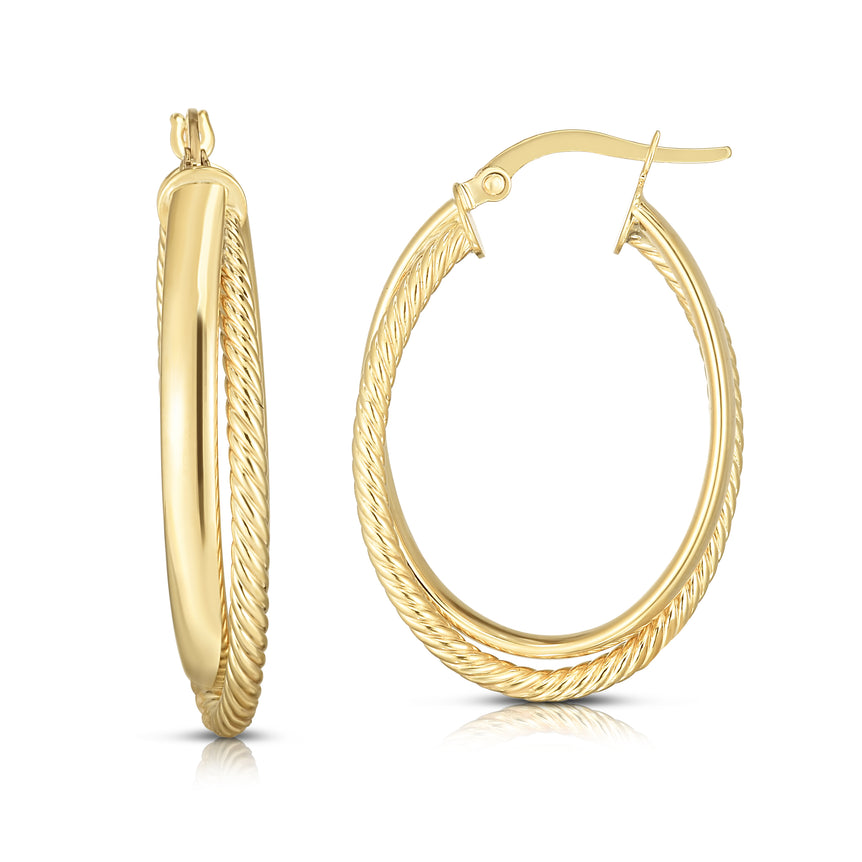 14K Gold Polished & Twist Hoop Earring-Yellow | Hinged