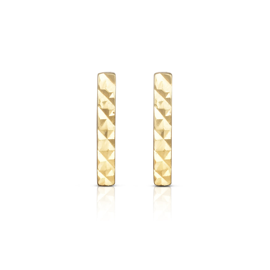 14K Gold Diamond Cut Bar Stud Earring-Yellow | Push Back