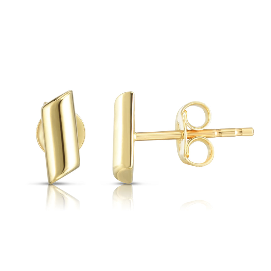14K Gold Polished Bar Stud Earring-Yellow | Push Back