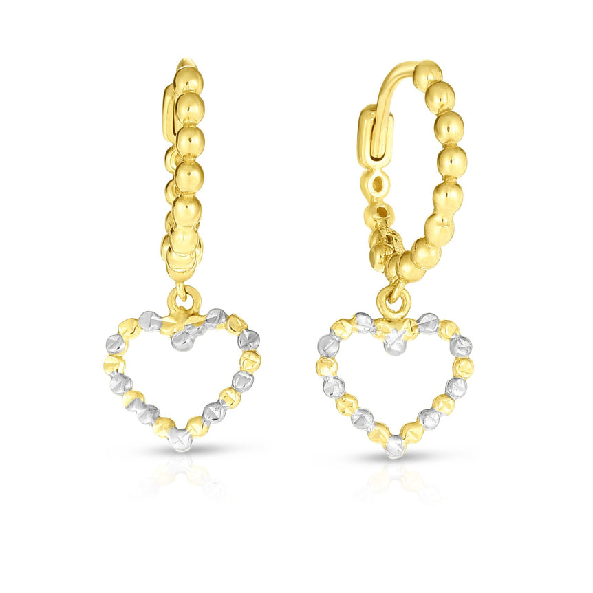14K Gold Beaded Dangle Heart Drop Earring-Two-tone | Endless