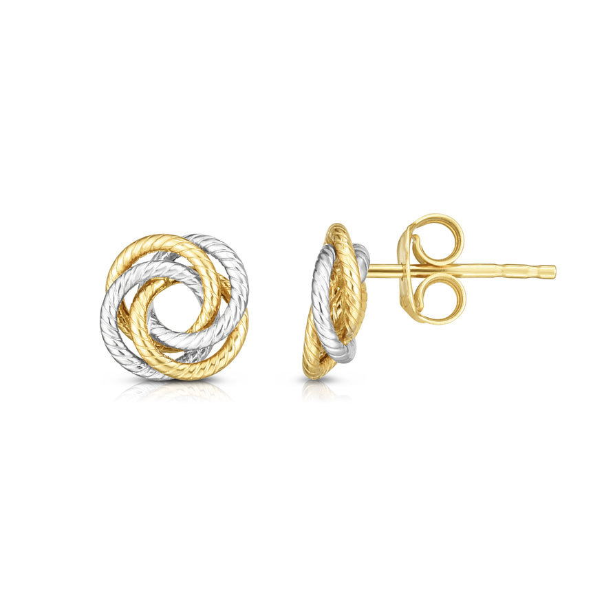 14K Gold Multi-Row, Open Center Love Knot Stud Earring-Two-tone | Push Back