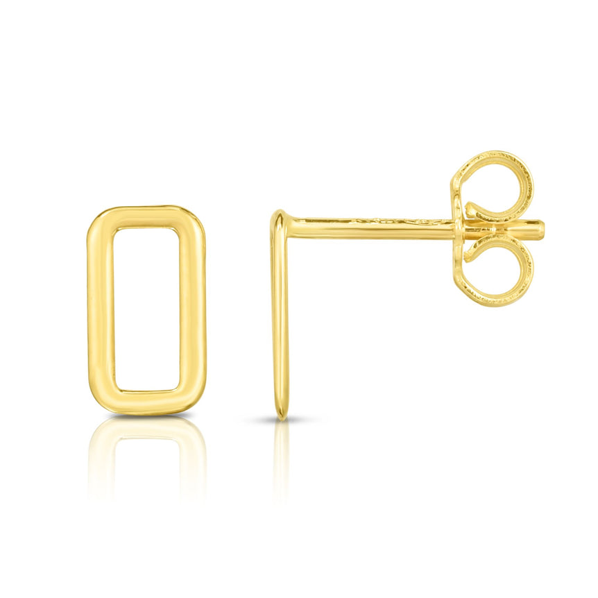 14K Gold Open Rectangle Stud Earring-Yellow | Push Back