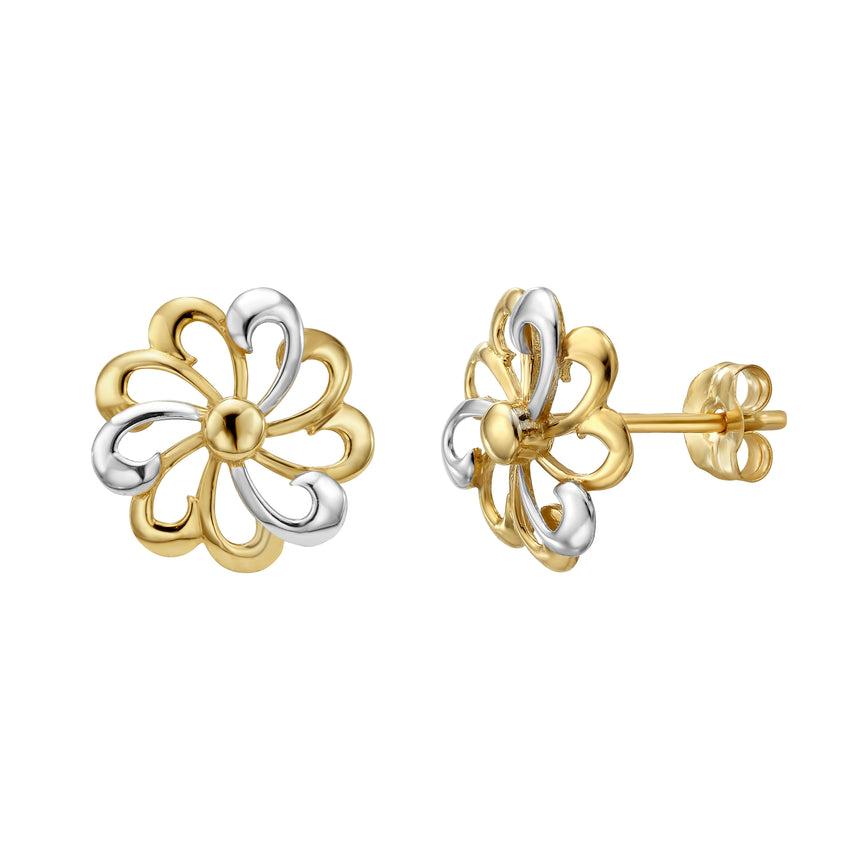 14K Gold Flower Stud Earring-Yellow | Push Back