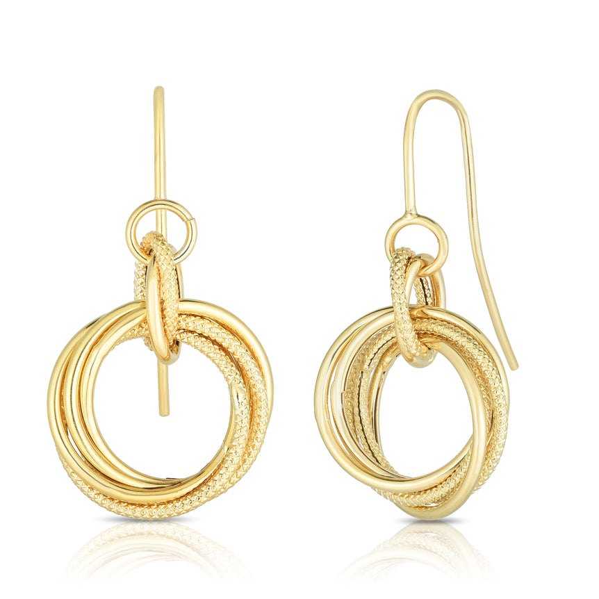 14K Gold Small Multi Row Dangle Earring-Yellow | Euro Wire