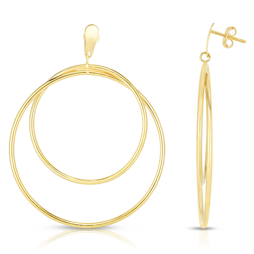 14K Gold Circular Dangle Earring-Yellow | Push Back