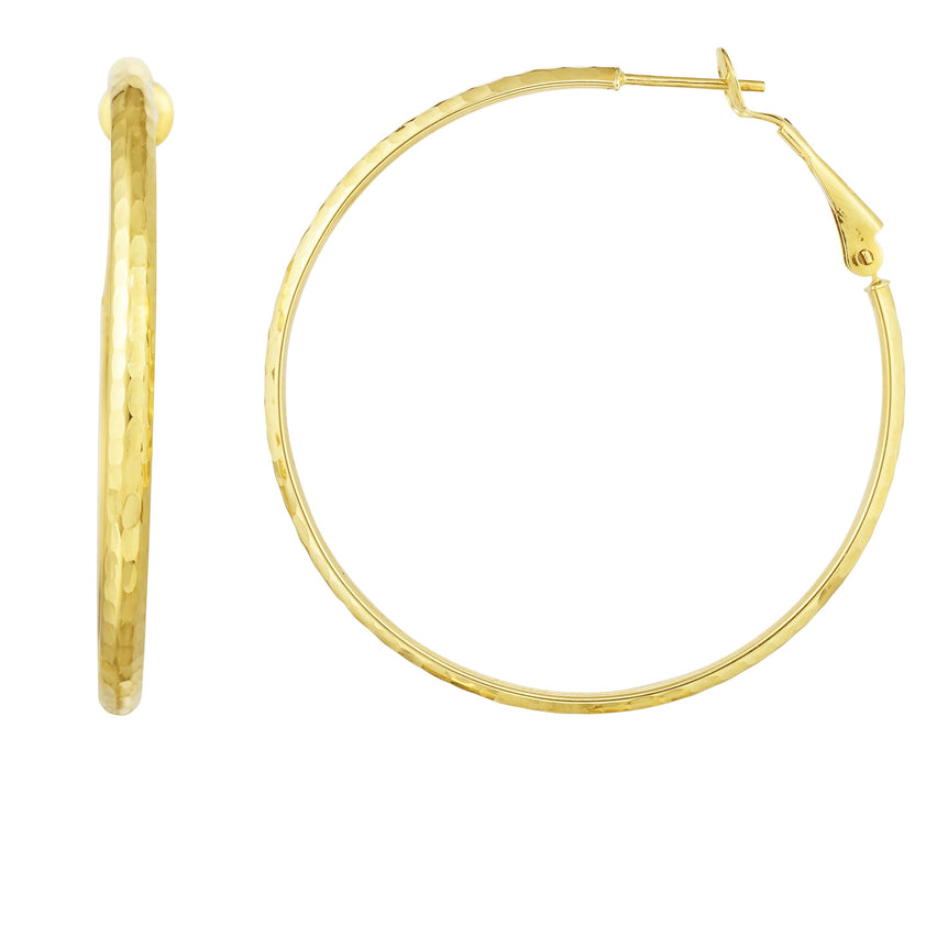 14K Gold Diamond Cut Medium Omega Back Hoop Earring-Yellow | Hinged