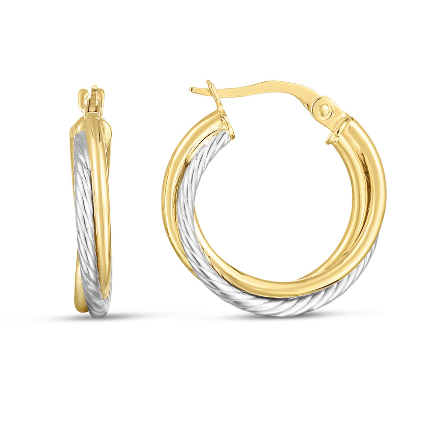 14K Two-tone Twisted Hoops-Two-tone | Hinged