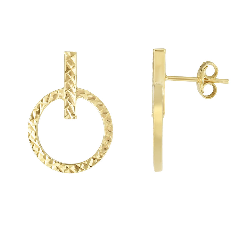 14K Gold Diamond Cut Earring-Yellow | Push Back