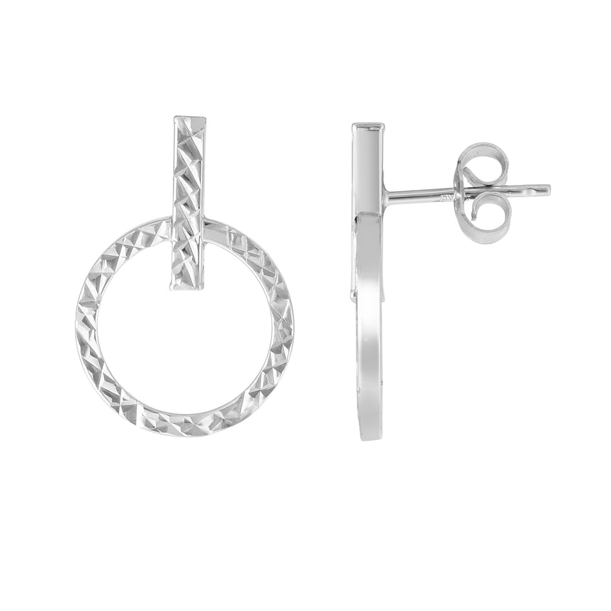 14K Gold Diamond Cut Earring-White | Push Back