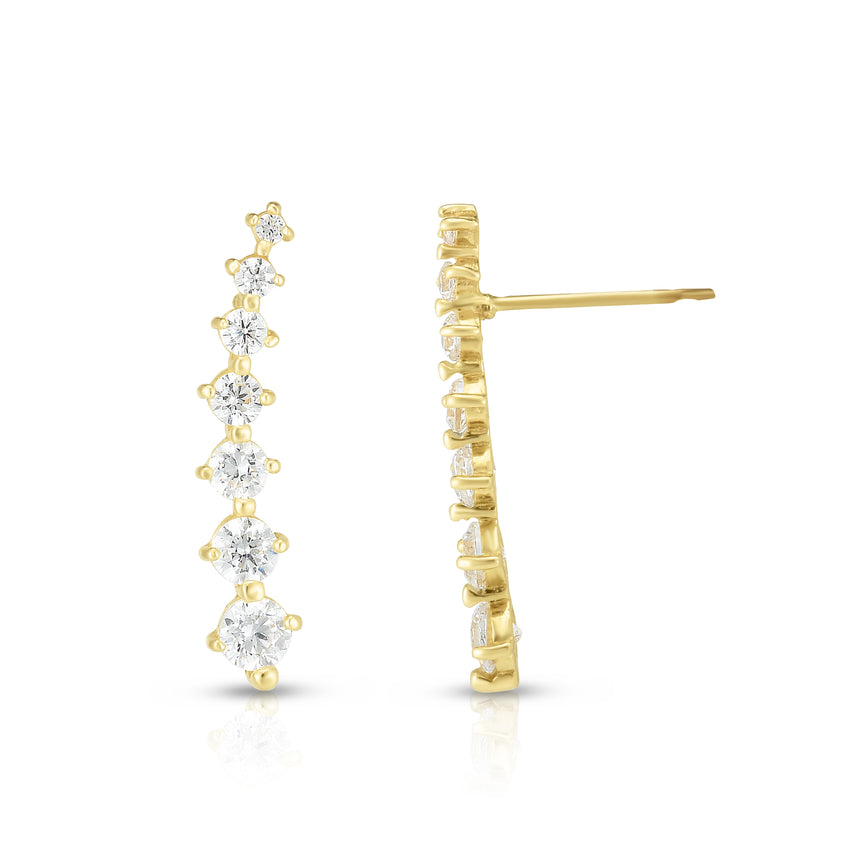 14K Gold Graduated CZ Ear Climber-Yellow | Push Back