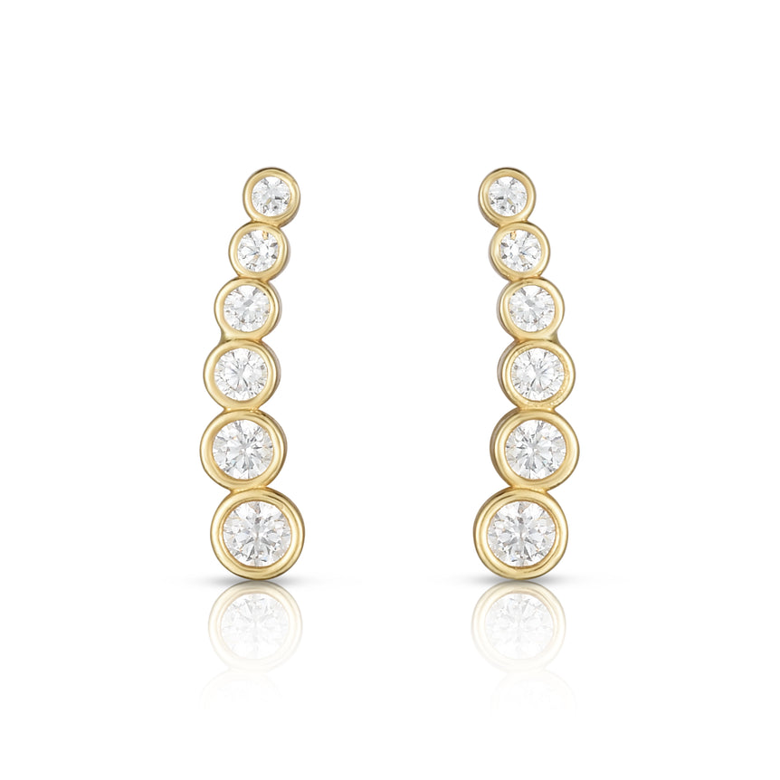 14K Gold Graduated Round Bezel CZ Ear Climber-Yellow | Push Back