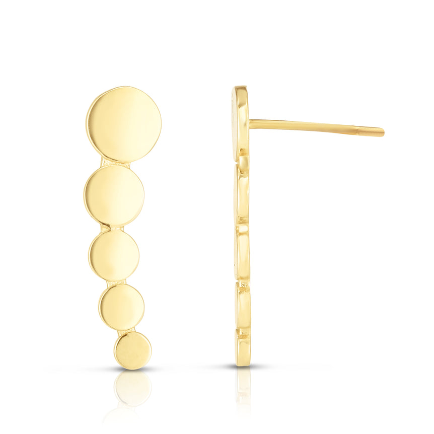 14K Gold Graduated Circles Ear Climber-Yellow | Push Back