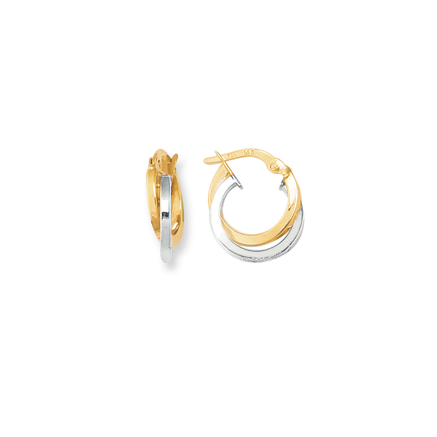 14K Gold Mini Polished Double Hoop Earring-Two-tone | Hinged