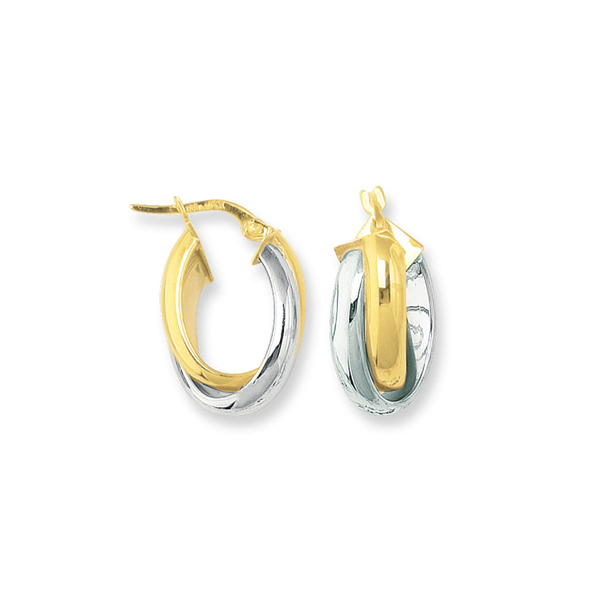 14K Gold Small Oval Double Row Hoop Earring-Two-tone | Hinged
