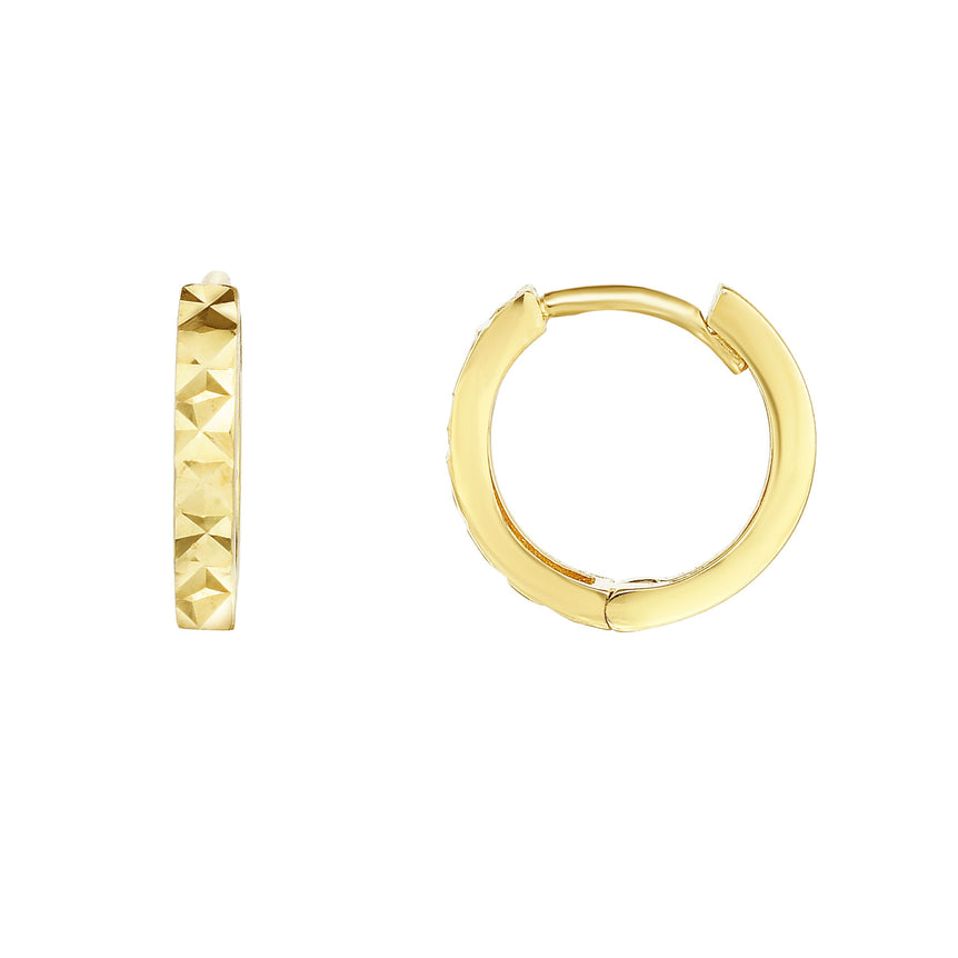14K Gold Diamond Cut Huggie Earring-Yellow | Snap