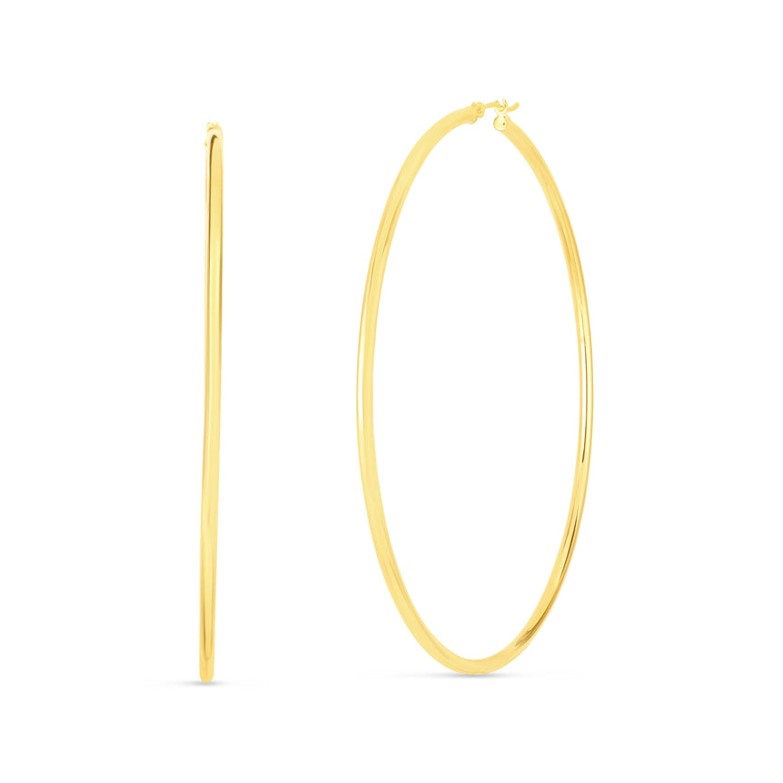 14K Gold 2x70mm Polished Hoop Earring-Yellow | Hinged