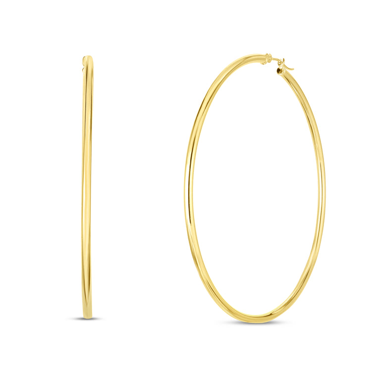 14K Gold 2x60mm Polished Hoop Earring-Yellow | Hinged