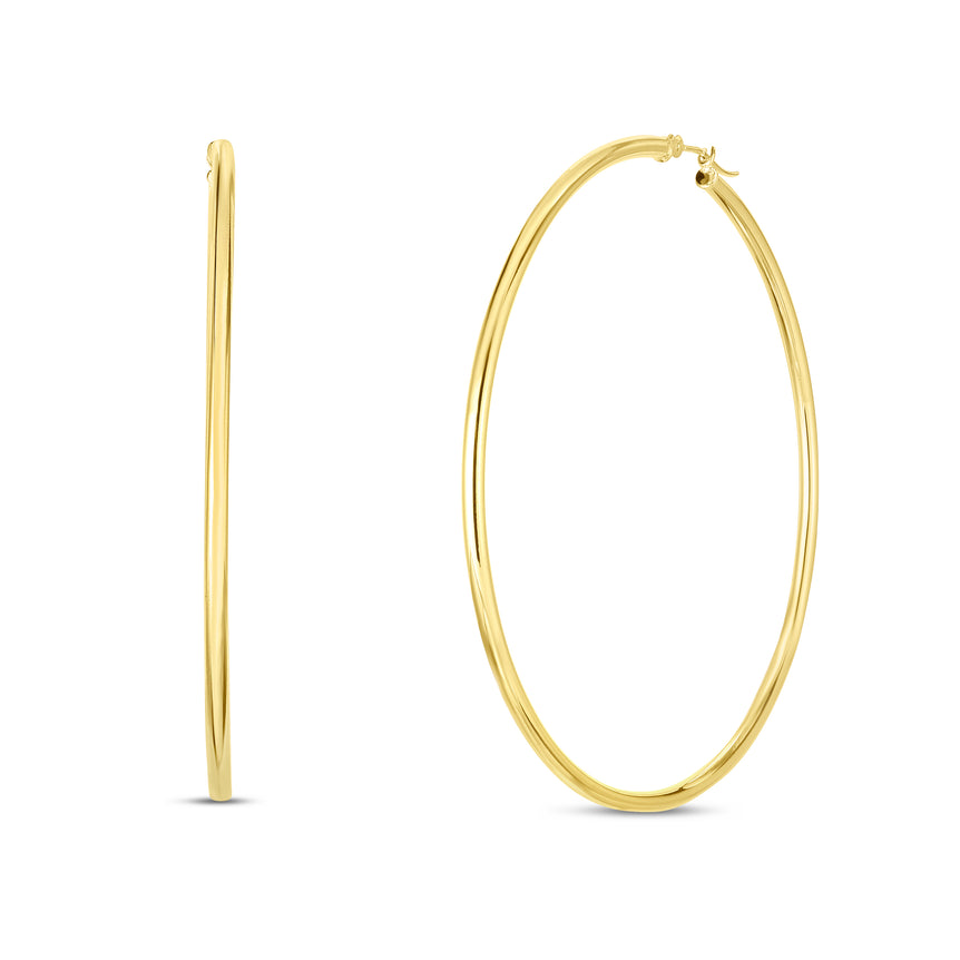14K Gold 2x60mm Polished Hoop Earring-Yellow | Hinged