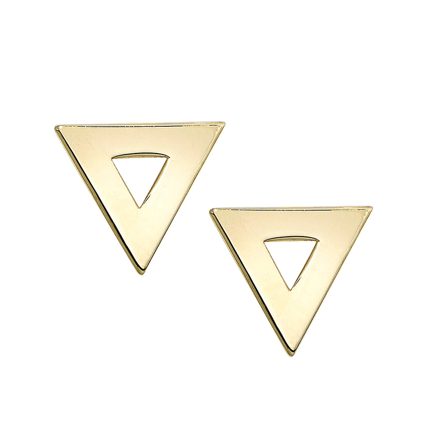 14K Gold Polished Open Triangle Stud Earring-Yellow | Push Back