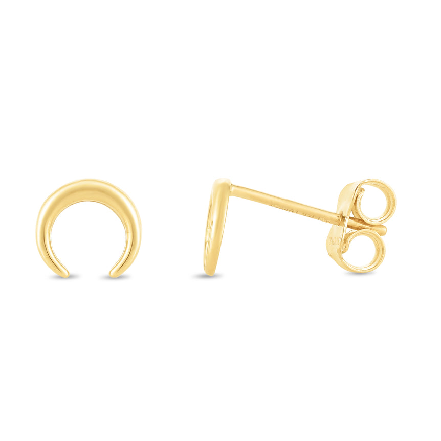 14K Gold Crescent Stud Earring-Yellow | Push Back