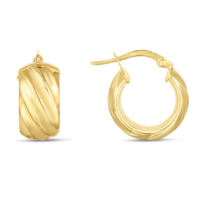 14K Wide Ribbed Twist Hoop-Yellow | Hinged