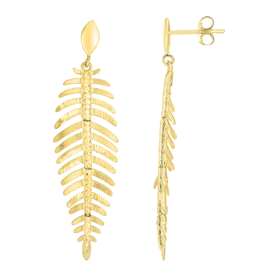 14K Gold Fancy Leafy Earrings-Yellow | Push Back