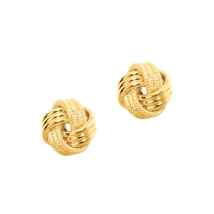 14K Gold Polished & Diamond Cut Love Knot Stud Earring-Yellow | Push Back