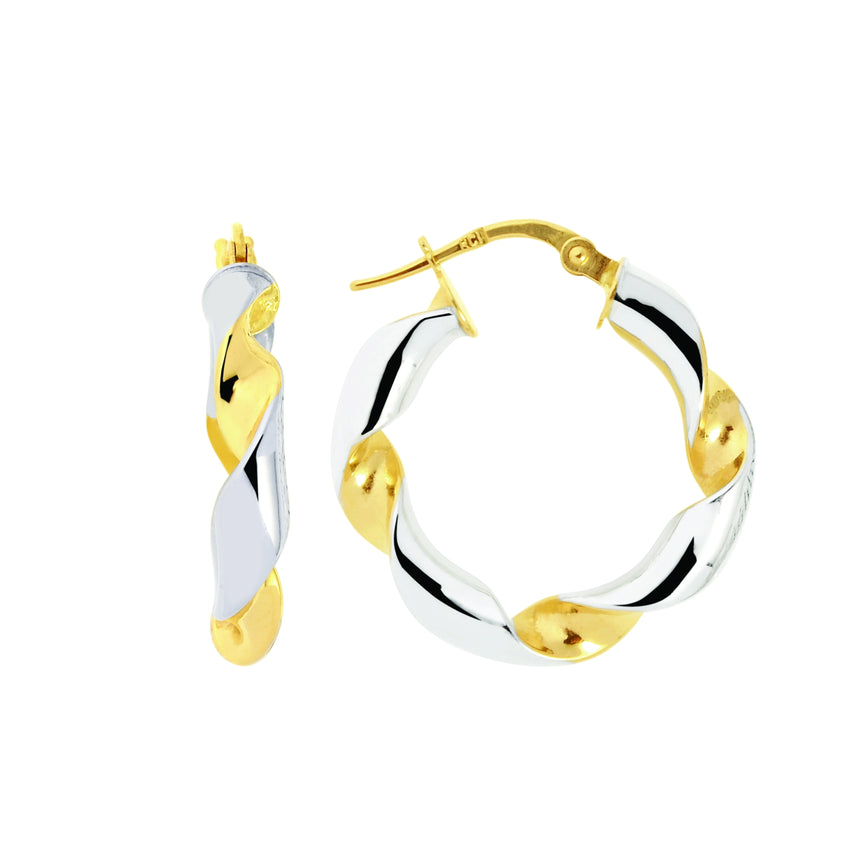 14K Gold Small Round Twist Hoop Earring-Two-tone | Hinged