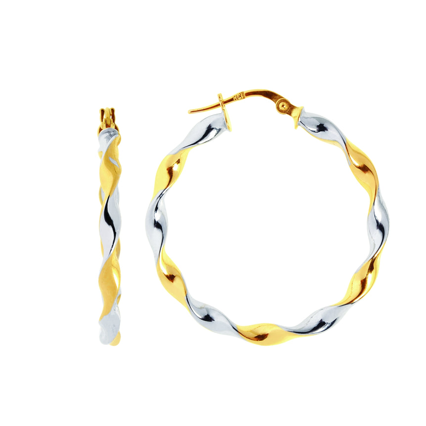 14K Gold Medium Round Twist Hoop Earring-Two-tone | Hinged