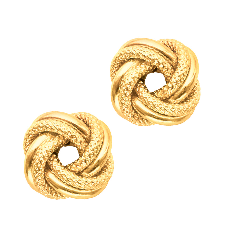 14K Gold Diamond Cut & Polished Love Knot Stud Earring-Yellow | Push Back