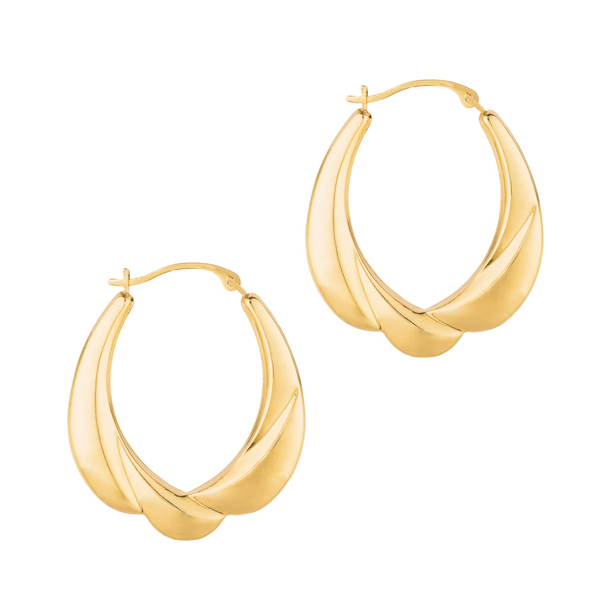 14K Gold Polished Puffy Scalloped Back to Back Hoop Earring-Yellow | Hinged