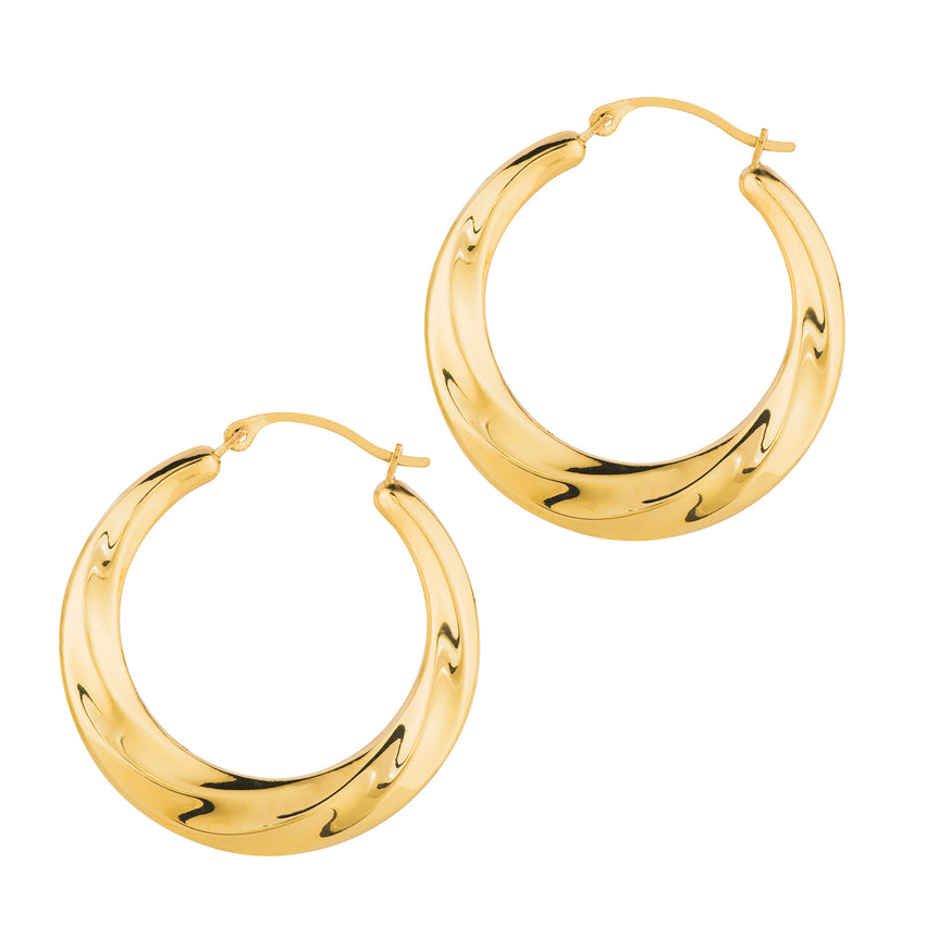 14K Gold Round Twist Back to Back Hoop Earring-Yellow | Hinged