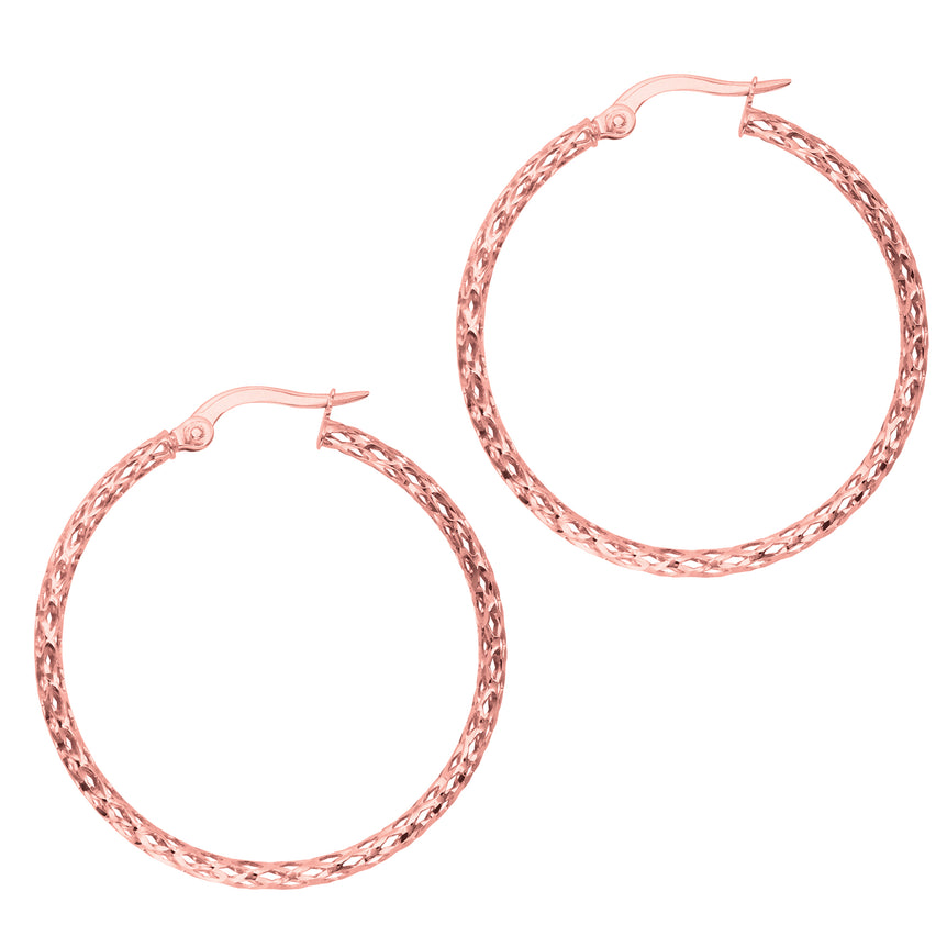 14K Gold Diamond Cut Hoop Earring-Rose | Hinged