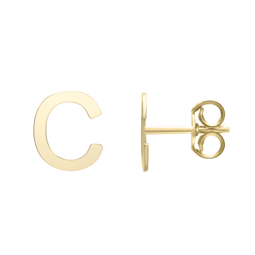 14K Gold Initial C Stud Earring-Yellow | Push Back