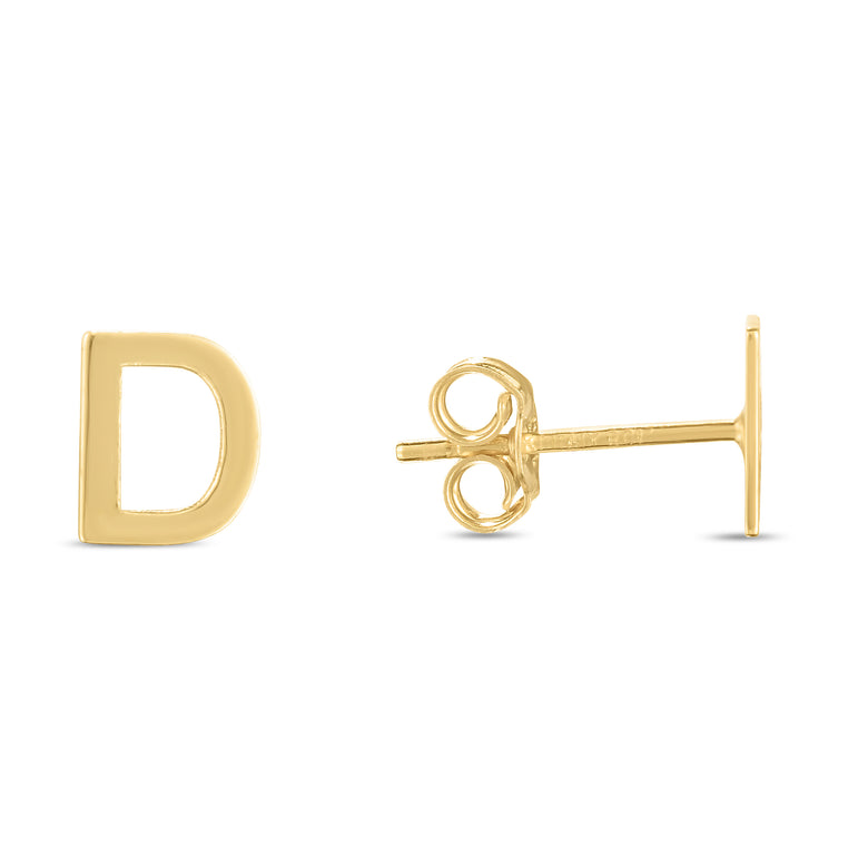 14K Gold Initial D Stud Earring-Yellow | Push Back