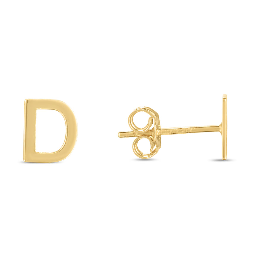 14K Gold Initial D Stud Earring-Yellow | Push Back