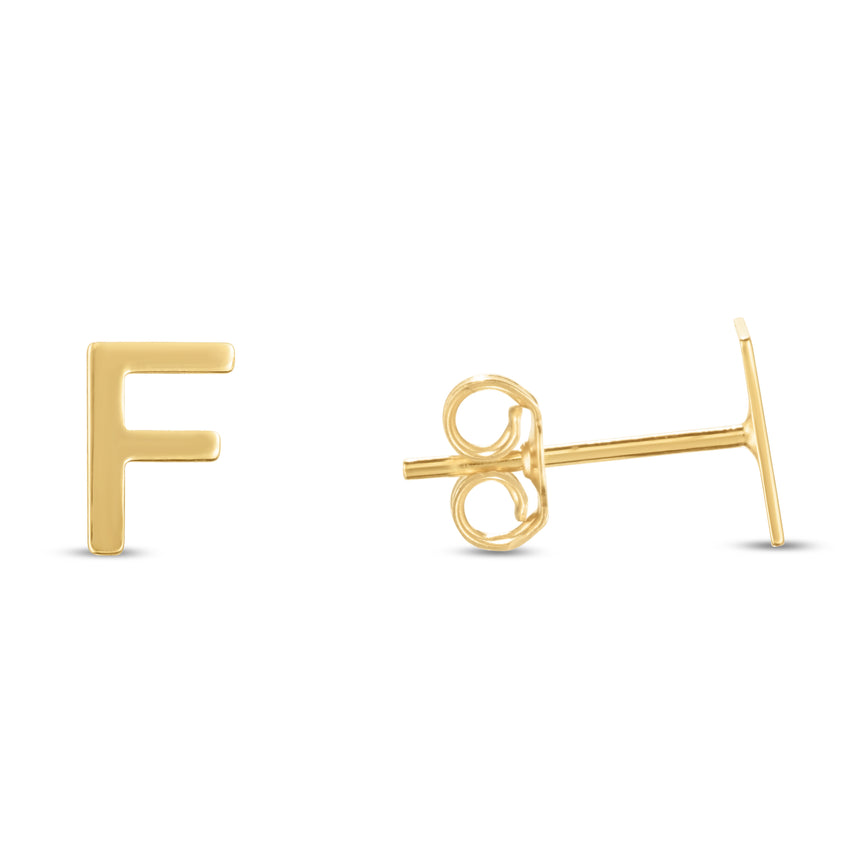 14K Gold Initial F Stud Earring-Yellow | Push Back