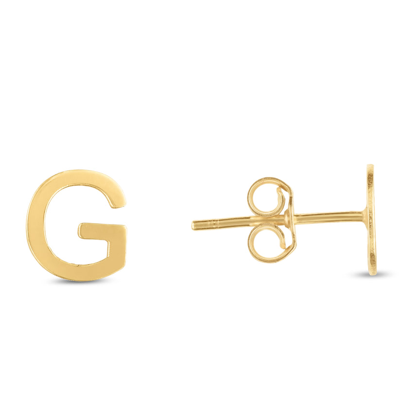 14K Gold Initial G Stud Earring-Yellow | Push Back