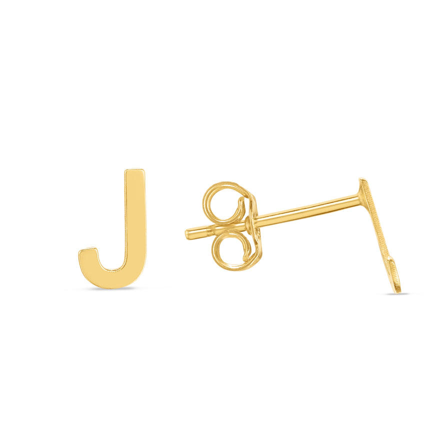 14K Gold Initial J Stud Earring-Yellow | Push Back