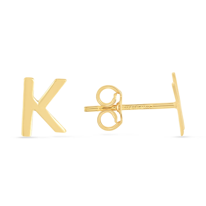 14K Gold Initial K Stud Earring-Yellow | Push Back