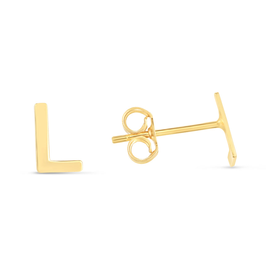 14K Gold Initial L Stud Earring-Yellow | Push Back
