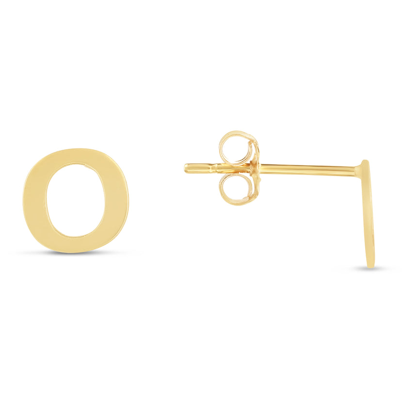 14K Gold Initial O Stud Earring-Yellow | Push Back