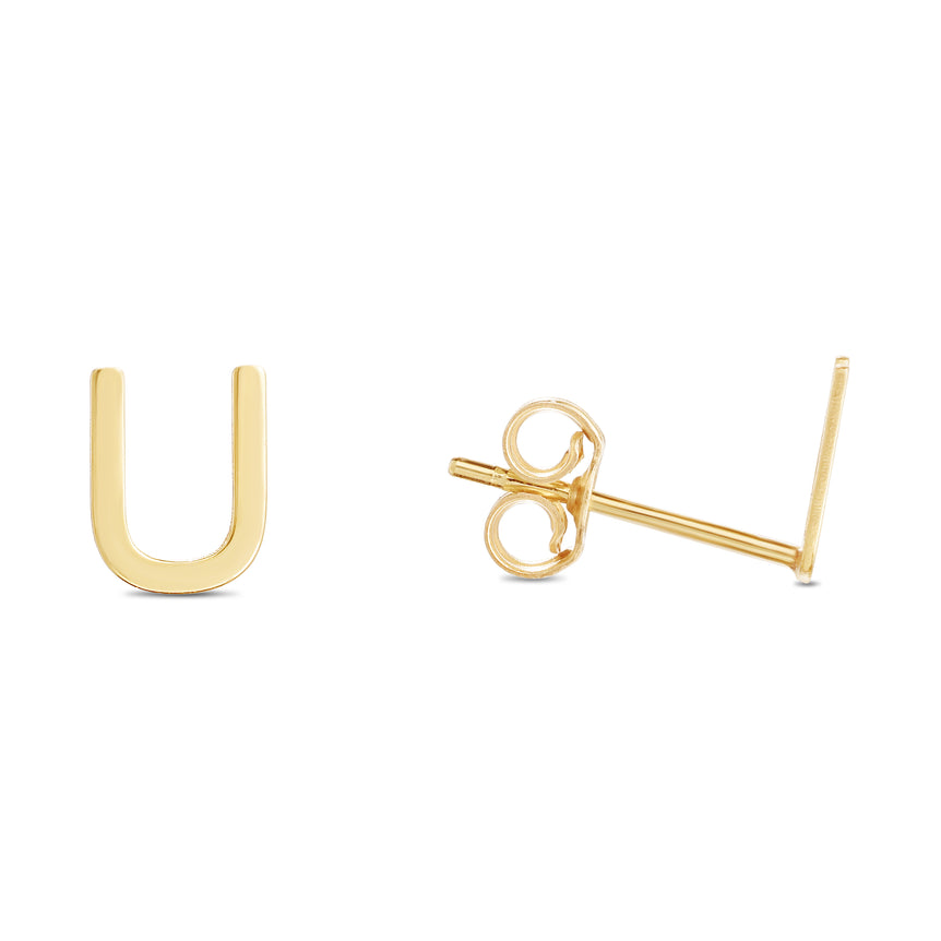 14K Gold Initial U Stud Earring-Yellow | Push Back