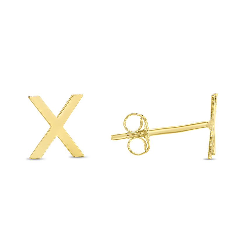 14K Gold Initial X Stud Earring-Yellow | Push Back