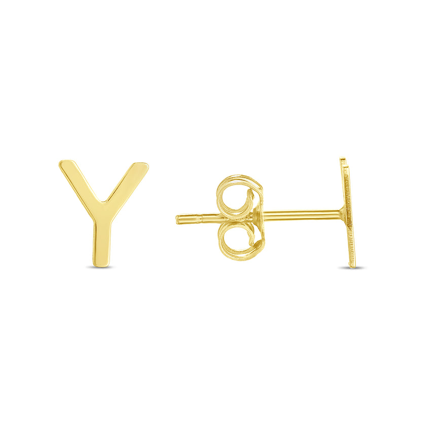14K Gold Initial Y Stud Earring-Yellow | Push Back